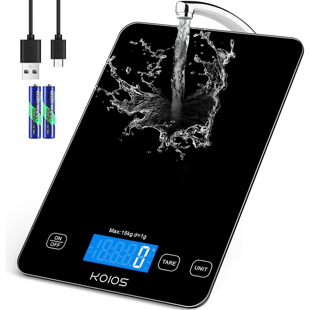 Sure, here is the corrected and grouped text from the image:
---
**KOIOS**
**Max: 15kg d=1g**
**ON OFF**
**TARE UNIT**
**10:00:00**
**0**
---
**USB Cables**
**AA Batteries (2x)**
---
**10.0.0 to a 10:0:0 L 12 of KOIOS TARE UNIT**
---
**Max:15kg d=1g**
---
**10.0.0 to a 10:0:0 L 12 of KOIOS TARE UNIT**