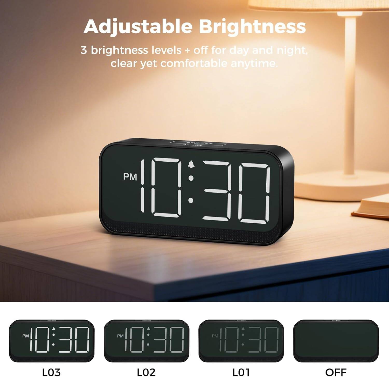 Adjustable Brightness  
3 brightness levels + off for day and night, clear yet comfortable anytime.  

L03  
L02  
L01  
OFF