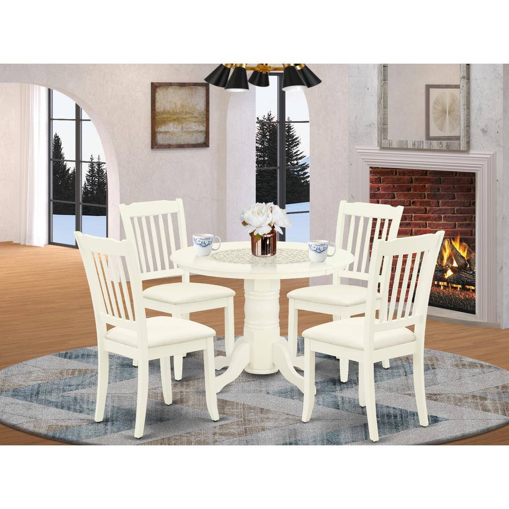 Left. East West Furniture - Dining Room Set Linen White - Brown.