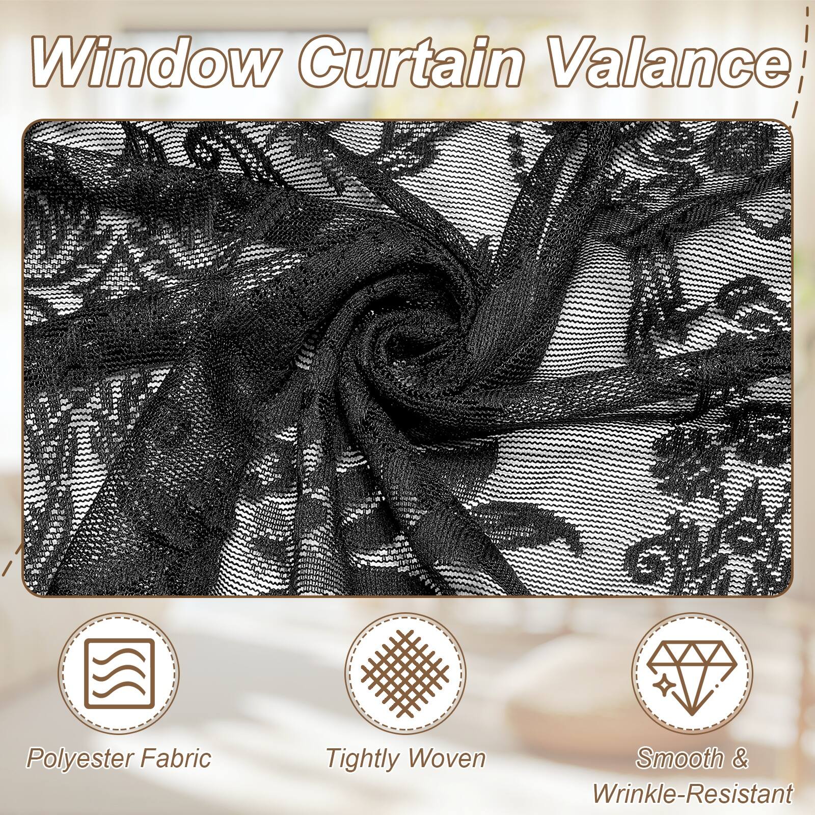 Window Curtain Valance Polyester Fabric Tightly Woven Smooth & Wrinkle-Resistant