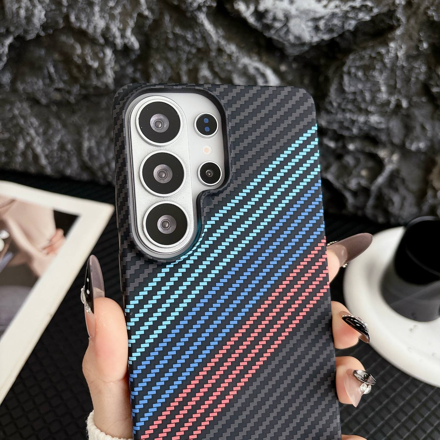 Angle. Dteck - Magnetic Case for Samsung Galaxy S26 Ultra,Mag Safe Compatible,Ultra-Slim Carbon Fiber Texture Hard Shell Cover - A.