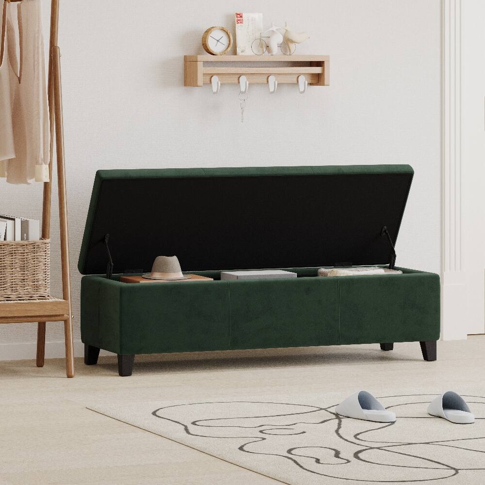 Angle. Ropilly - Ropilly Forest Green Storage Ottoman Bench 51.25 Inch Upholstered Entryway Bench with Hidden Storage 300lbs Capacity - Forest Green.