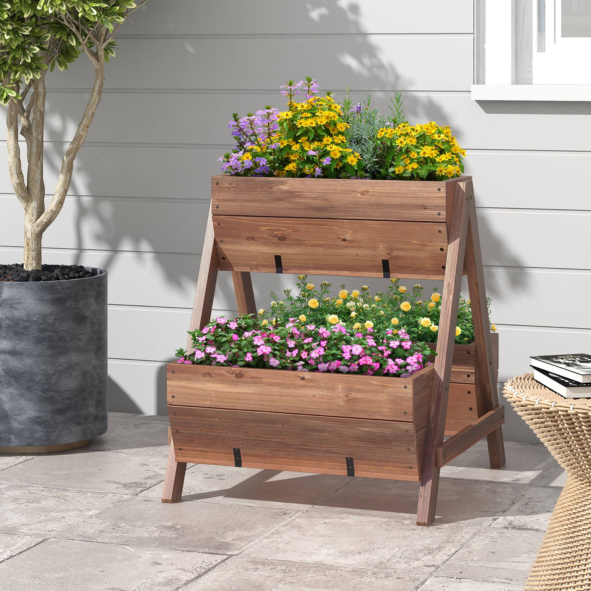 Alt View 5. Gymax - Gymax 21'' x 8'' x 8.5'' Vertical Raised Garden bed Planter Stand w/ 3 Planter Boxes - Brown.