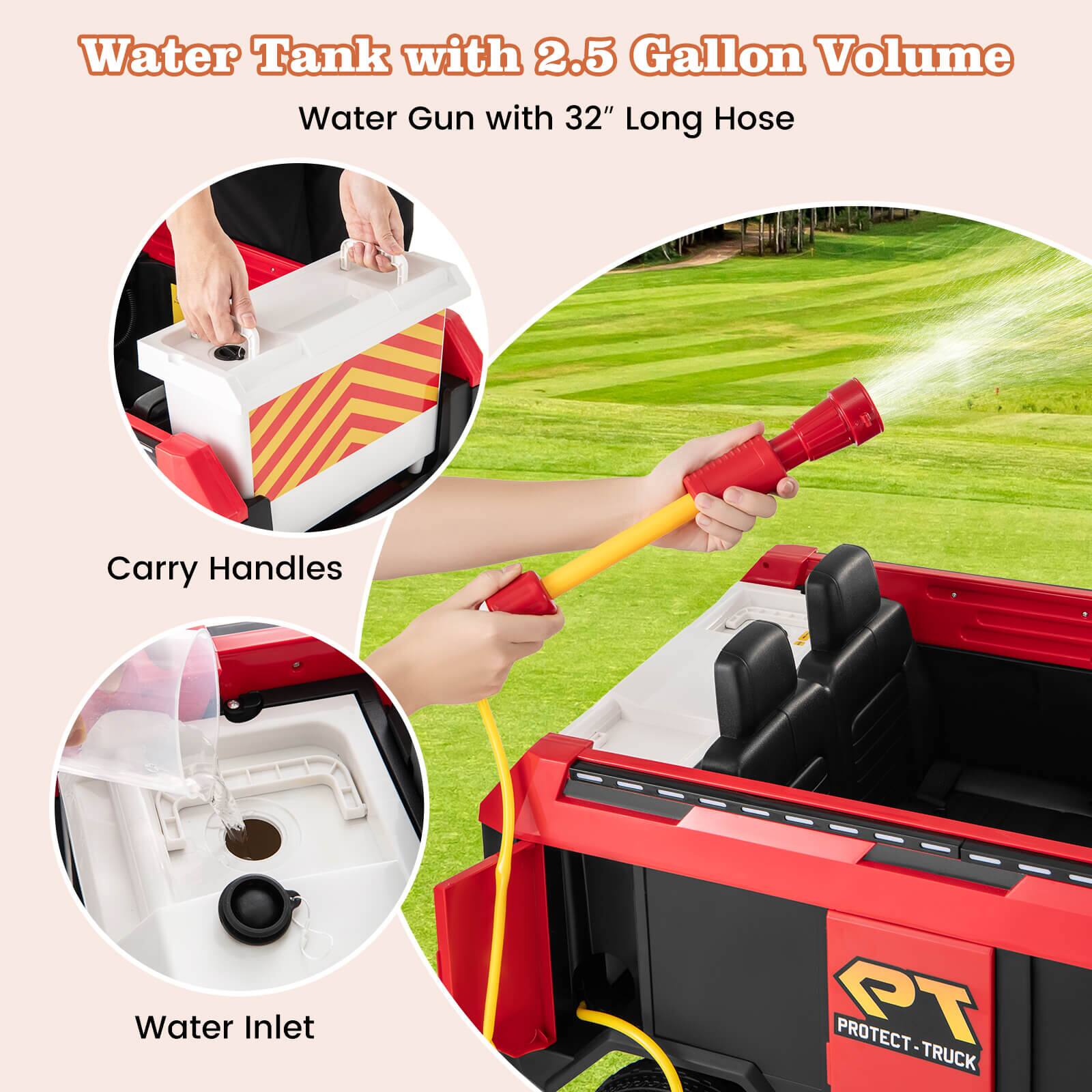 Water Tank with 2.5 Gallon Volume  
Water Gun with 32" Long Hose  
Carry Handles  
Water Inlet  

PT  
PROTECT-TRUCK