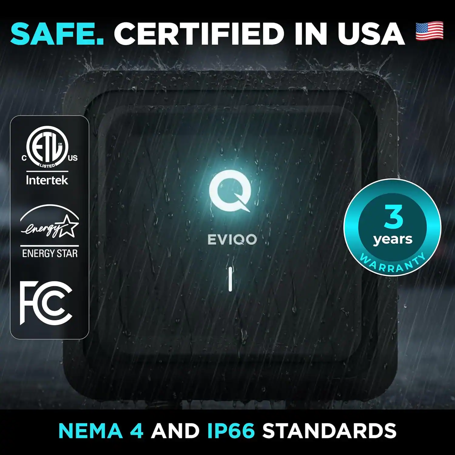 SAFE. CERTIFIED IN USA  
ETL US  
Intertek  
ENERGY STAR  
FC  
3 years WARRANTY  
NEMA 4 AND IP66 STANDARDS