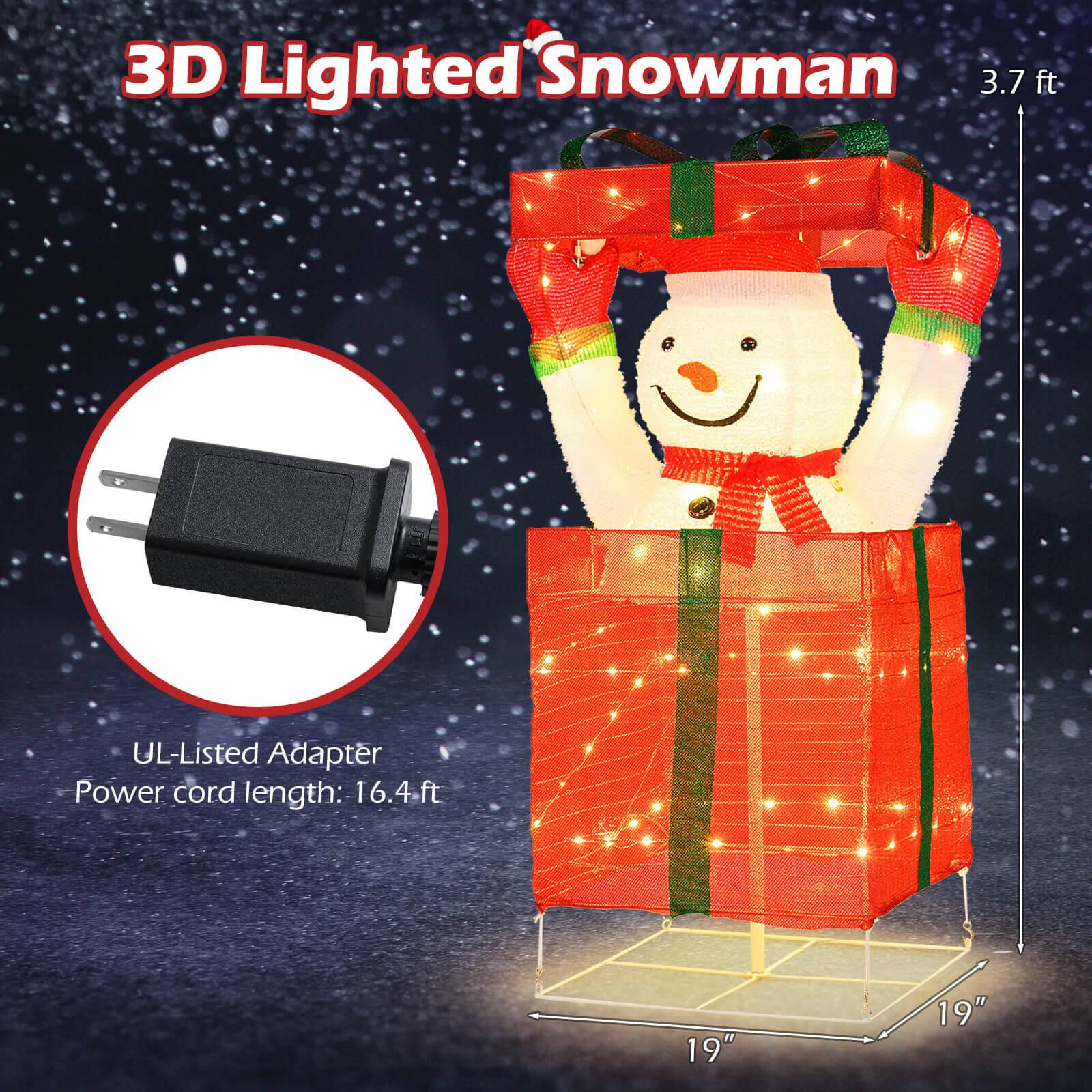 Alt View 2. Costway - Costway Lighted Snowman in Gift Box Christmas Decoration with 100 LED Lights for Home Lawn - Multicolor.