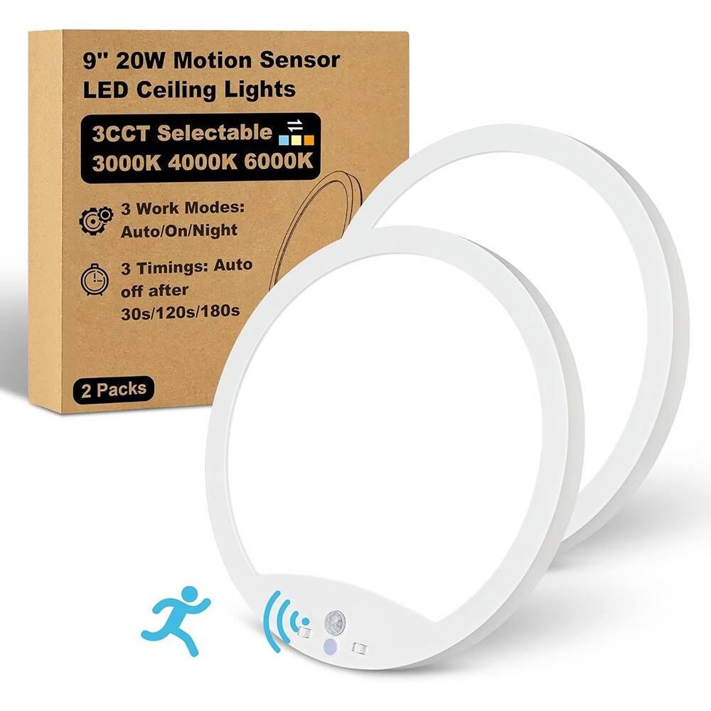 ACJPR - Hard-Wired Motion Sensor Ceiling Light – 20W, 3 Colors, 2-Pack