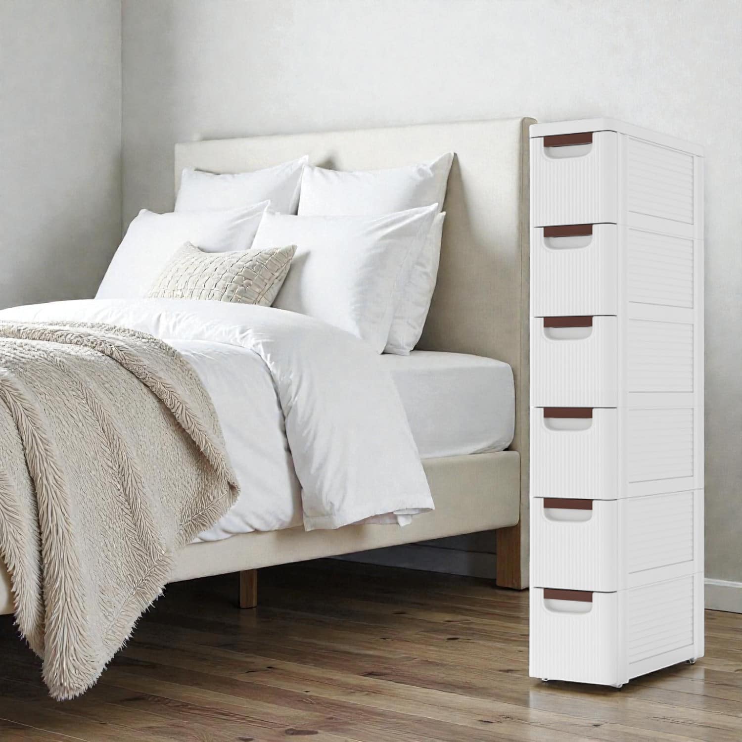 Hivvago - Drawer Storage Cabinet on Wheels for Tight Spaces - 6 Drawer - White