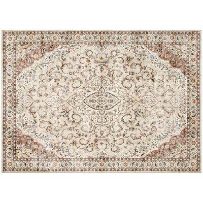 Front. PULUZ - Area Rug 8x10, Machine Washable Rug, Non-Slip Classical Floral Print Floor Carpet for Living Room, Bedroom - Mixed-Brown.