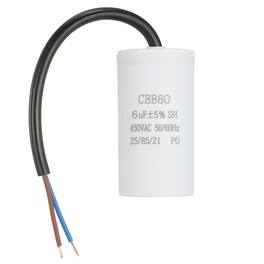 Unique Bargains - 6uF CBB60 Run Capacitor, AC 450V 2 Wires 50/60Hz Cylinder 65x34mm for Air Compressor, Water Pump - White