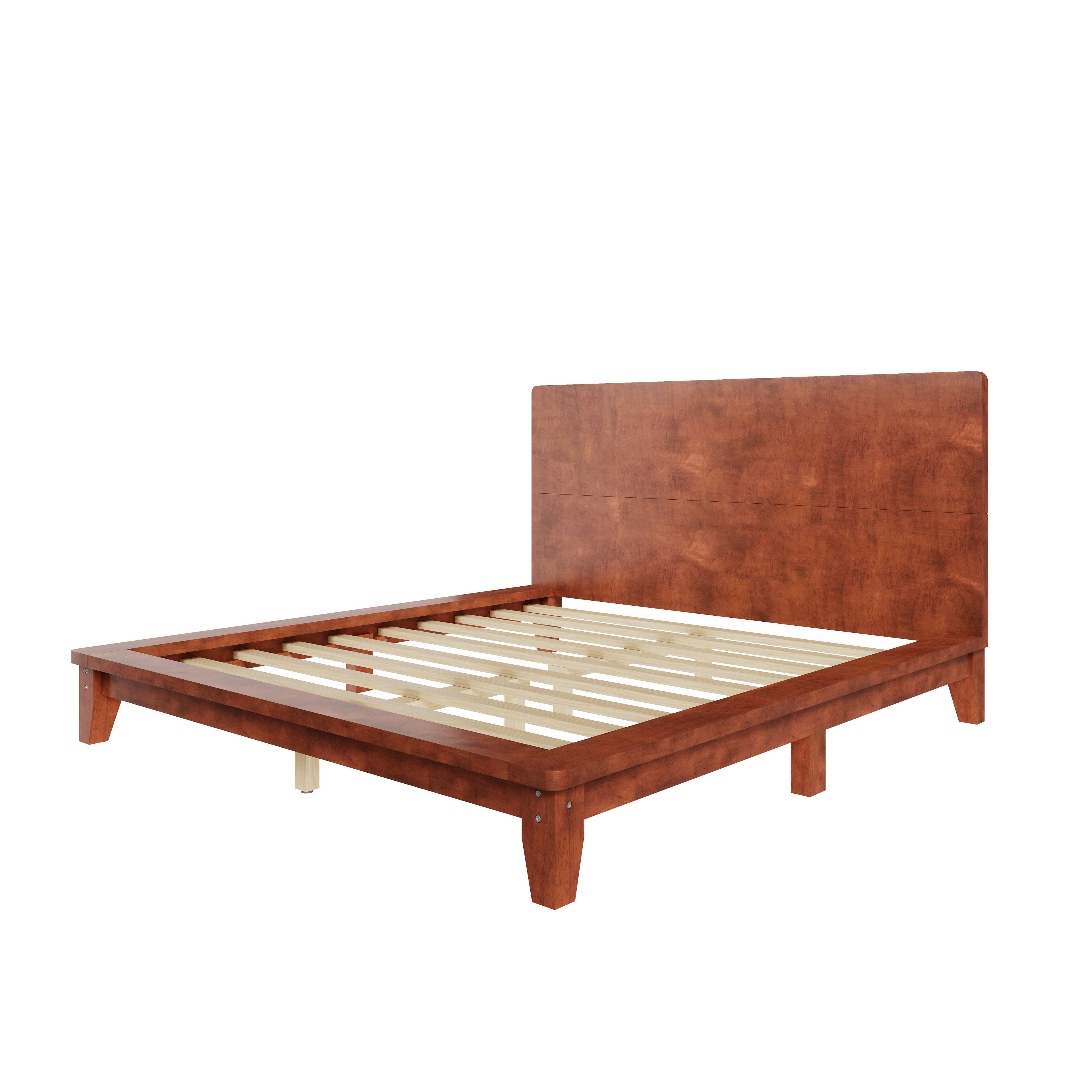 Back. Whisen - Wood Platform Bed Frame with Headboard, Sturdy Bed Support for Bedroom - Brown.
