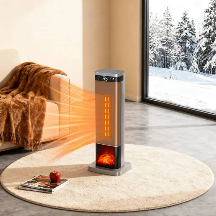 AOITUN - 24" Space Heater, 1500W Portable Electric Heater with Remote, Adjustable Thermostat to 99°F, 60° Oscillation - Silver