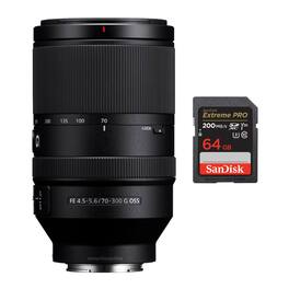 Sony - FE 70-300mm f/4.5-5.6 G OSS E-Mount Telephoto Zoom Lens and 64GB SD Card - Black