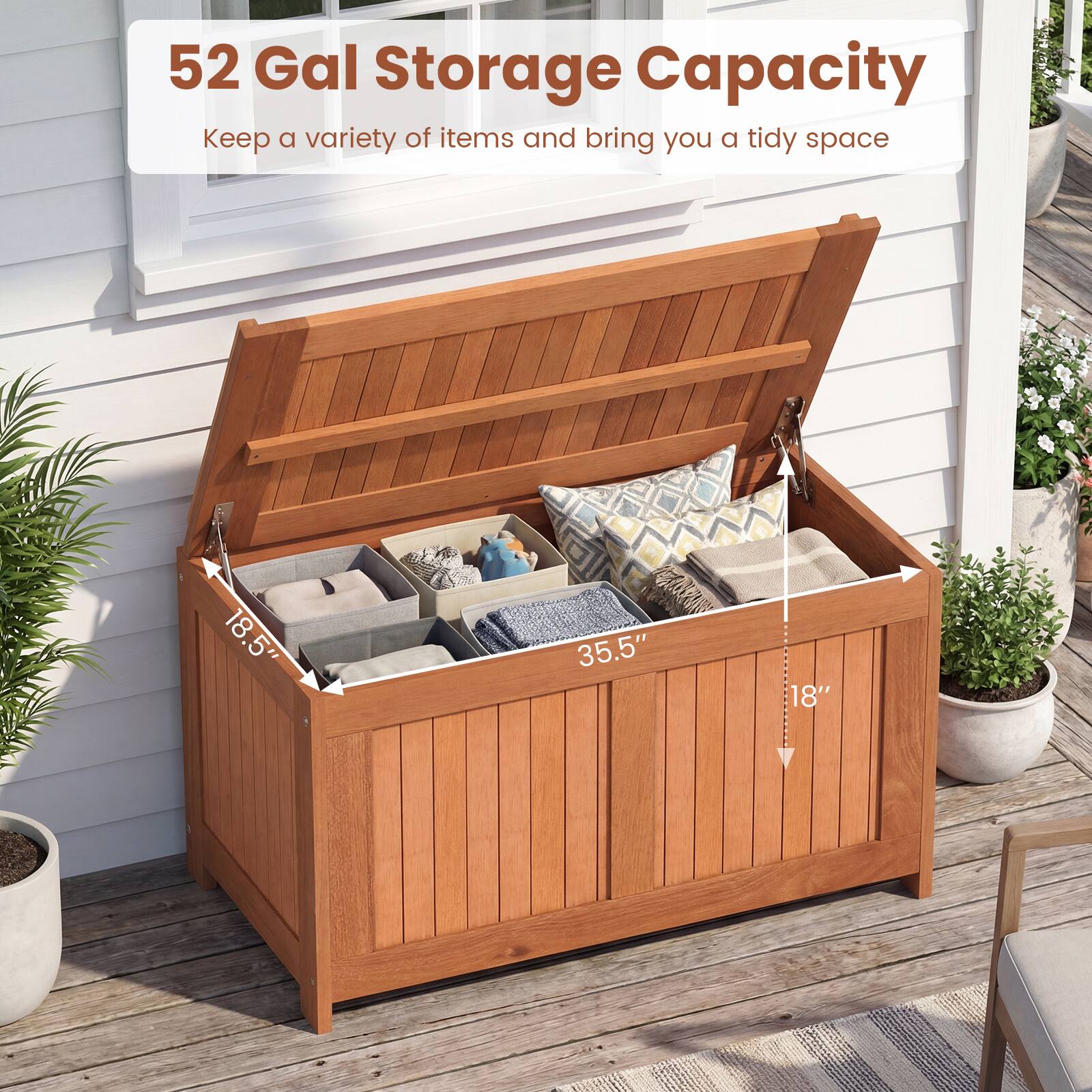 52 Gal Storage Capacity  
Keep a variety of items and bring you a tidy space  

18.5" x 35.5" x 18"