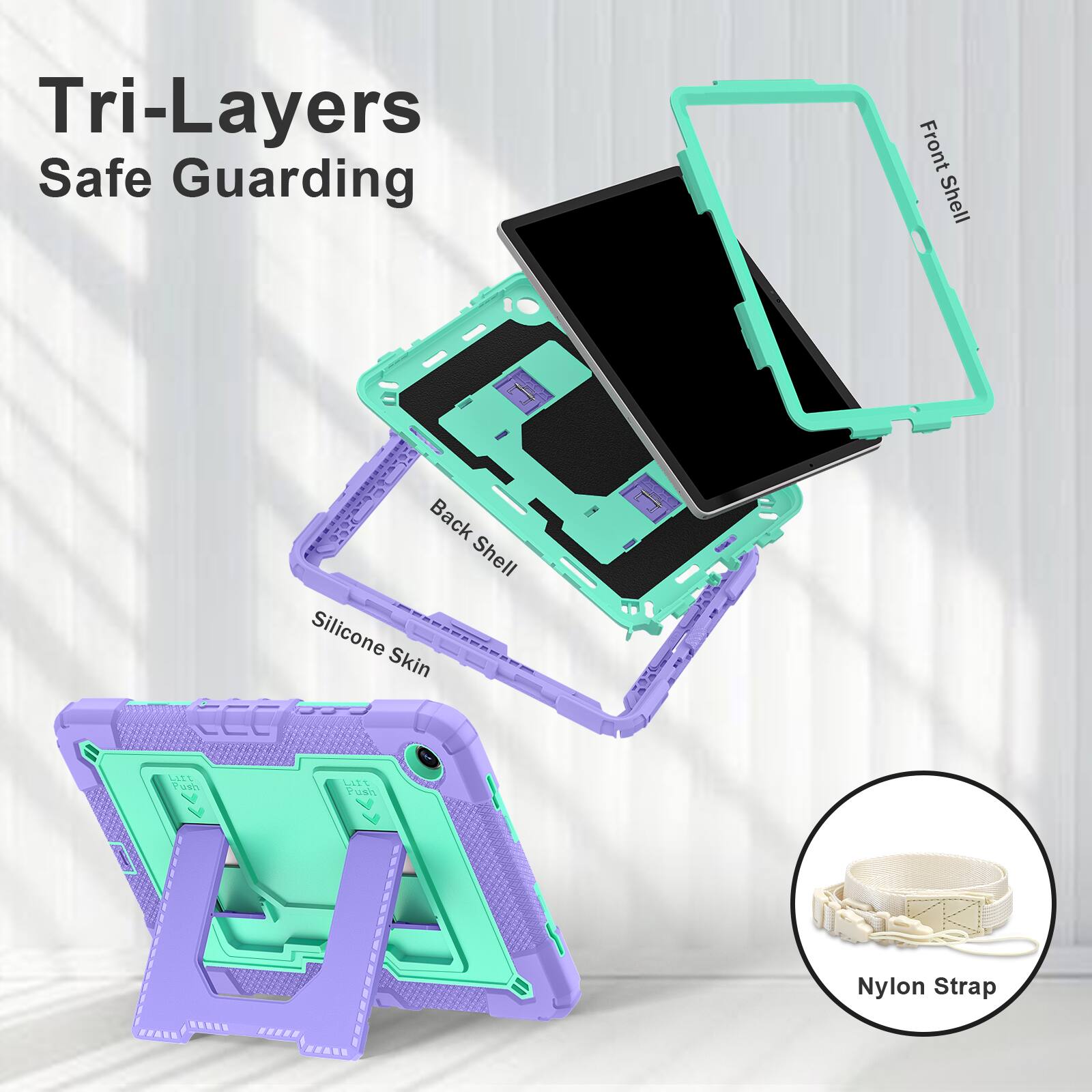 Tri-Layers Safe Guarding  
Front Shell  
Back Shell  
Silicone Skin  
Nylon Strap