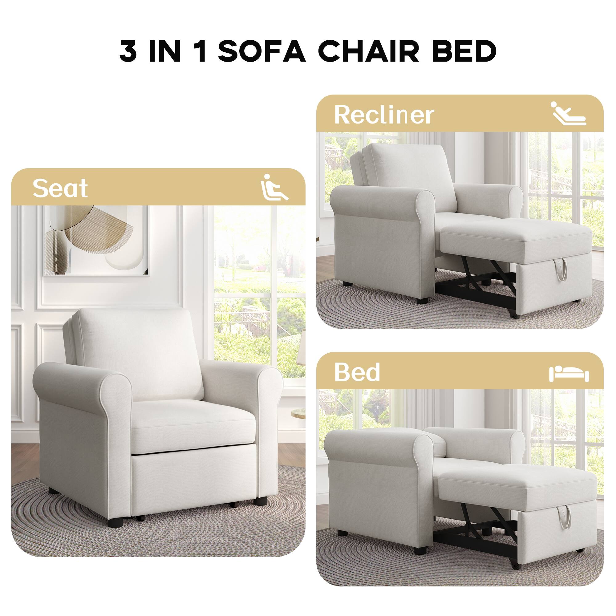 3 IN 1 SOFA CHAIR BED

Seat

Recliner

Bed