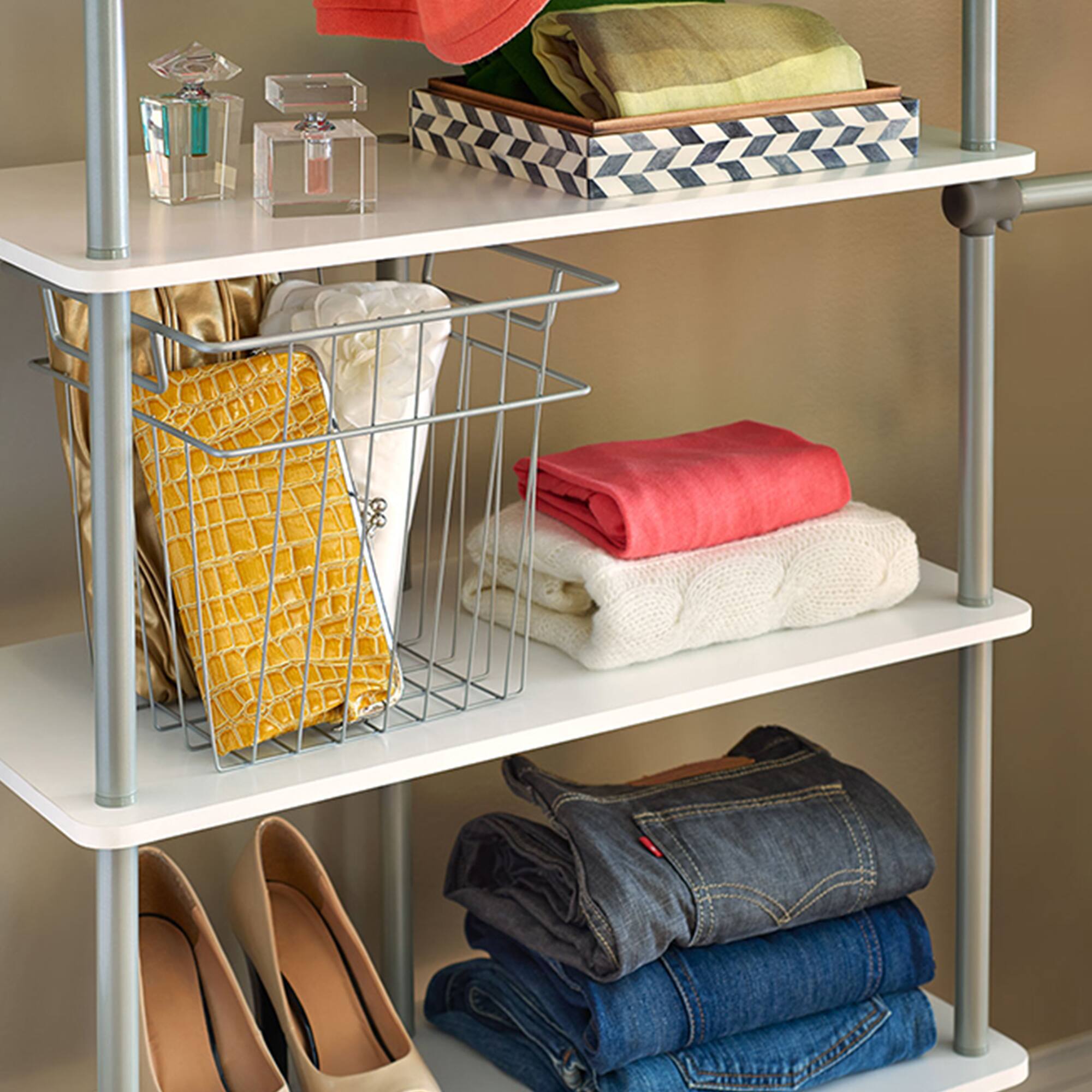 Alt View 4. ClosetMaid - ClosetMaid Cubeicals 10.7"W x 10.2"H Steel Wire Storage Bin w/Handles, Nickel - Nickel.