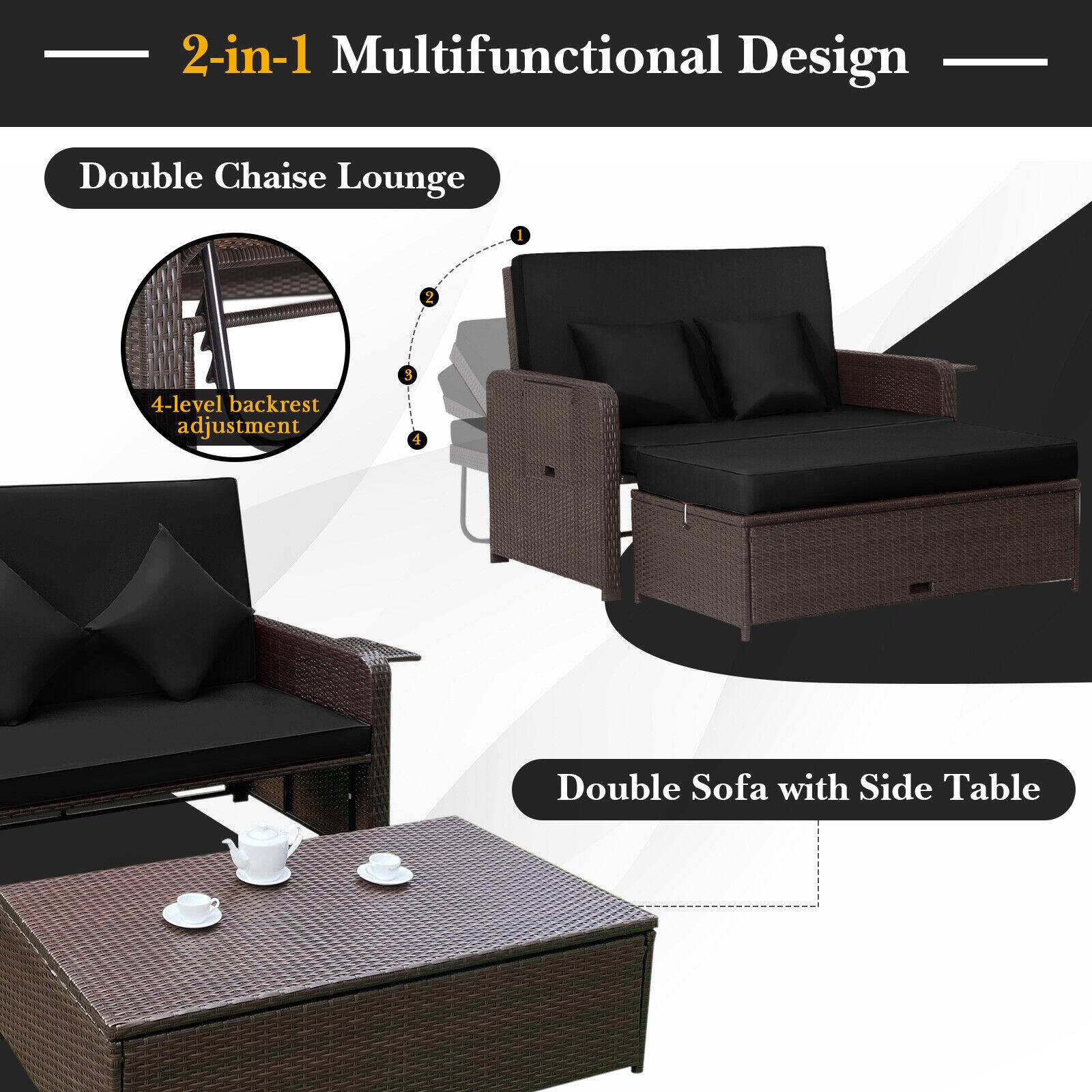 2-in-1 Multifunctional Design

Double Chaise Lounge

4-level backrest adjustment

Double Sofa with Side Table
