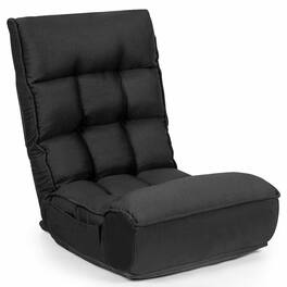 Gymax - 4-Position Floor Chair Folding Lazy Sofa w/Adjustable Backrest & Headrest Black - Black