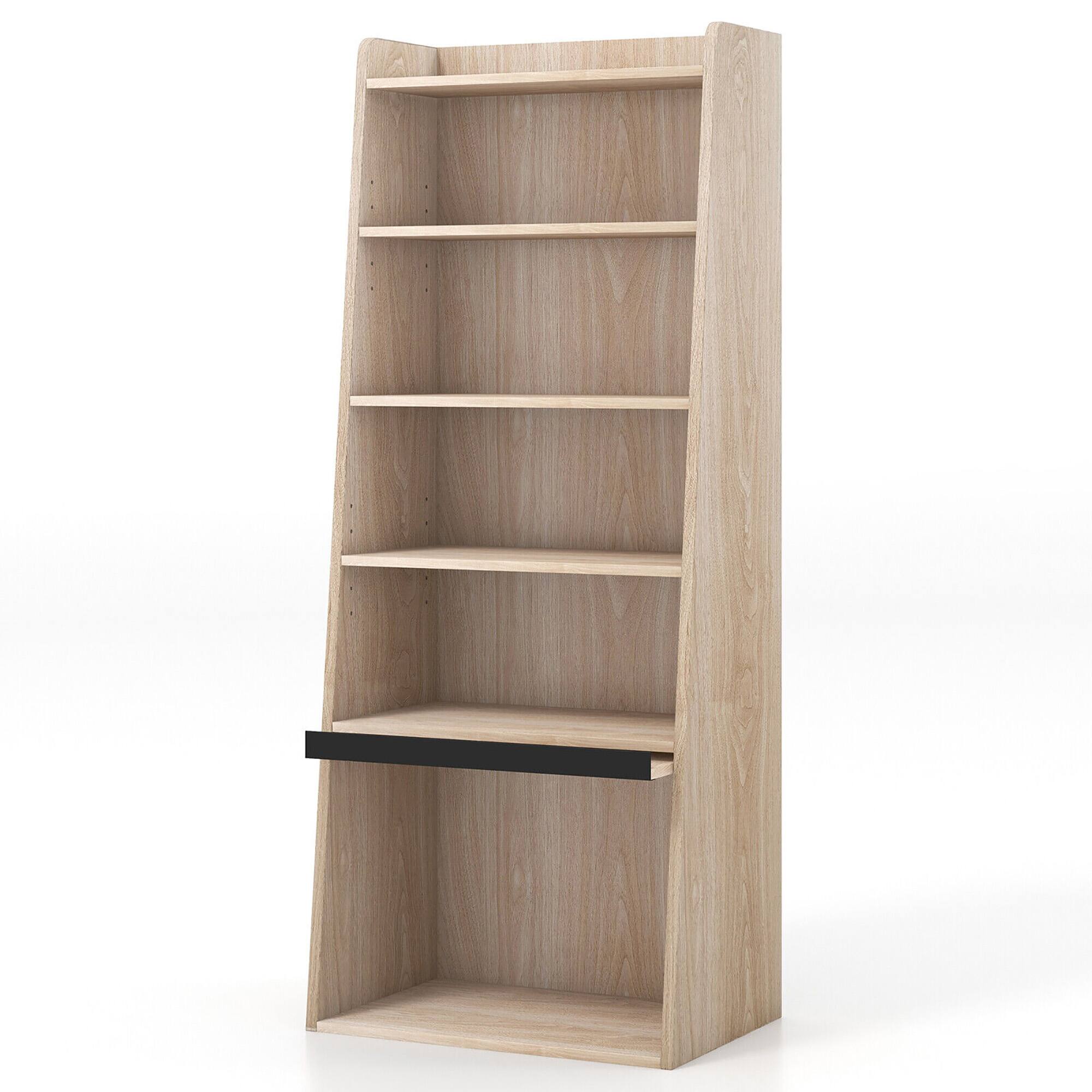 Alt View 9. Gymax - Gymax 6-tier Bookcase w/ 2 Adjustable Shelves Filp-up Door 5 Open Shelves Bedroom Natural - Natural.