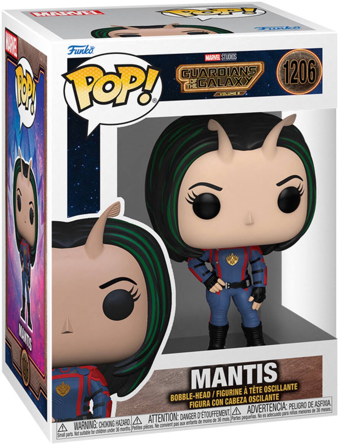 MARVEL STUDIOS GUARDIANS 1206 OF GALAXY POP! THE M VOLUMER MANTIS BOBBLE-HEAD / FIGURINE À TÊTE OSCILANTE FIGURA CON CABEZA OSCILANTE

ATTENTION: DANGER D'ETOUFFEMENT. ADVERTENCIA: PELIGRO DE ASFIXIA. No es adecuado para moinos de 36 meses

WARNING: CHOKING HAZARD. Parties pequeñas. Petites pièces. Ne convient pas pour chidren under 36 months

SMALL parts. Not suitable for children under 36 months