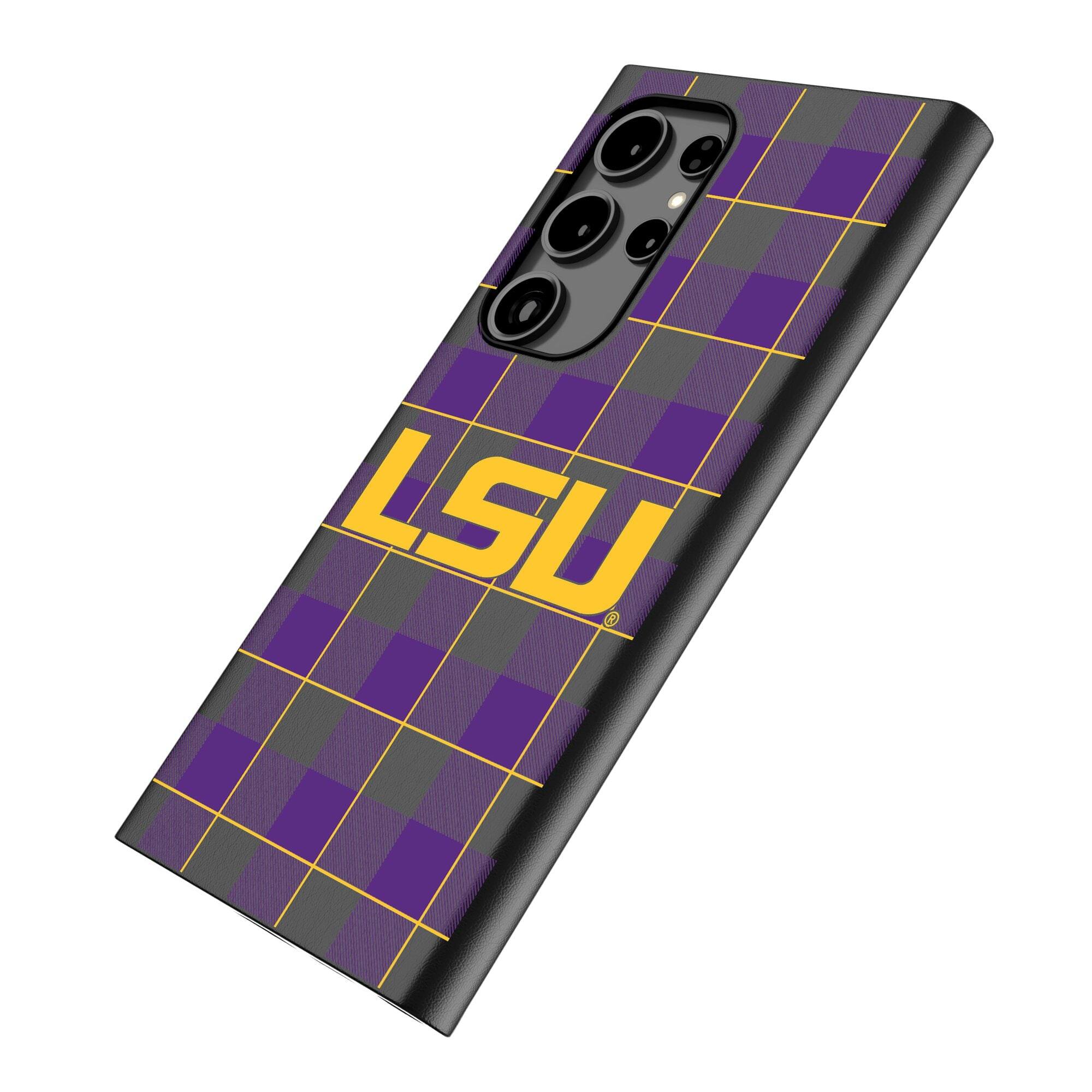 Alt View 1. Keyscaper - LSU Tigers Plaid Galaxy Magnetic Bump Case - S24 - Black.