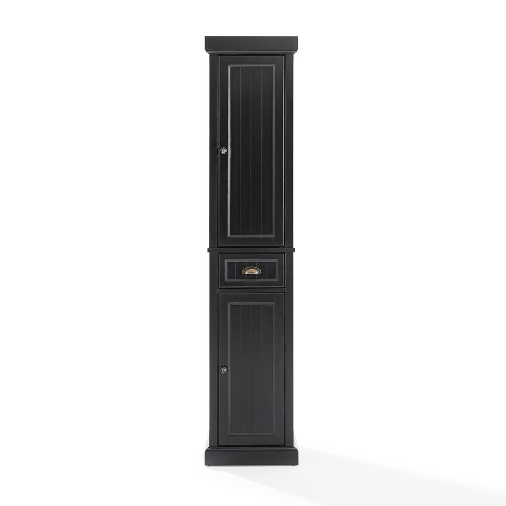 Alt View 1. Crosley Furniture - Seaside Tall Linen Storage Cabinet - Distressed Black.