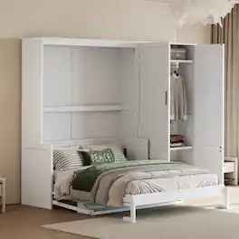 Tiramisubest - Queen Size Murphy Bed with Closet, White, MDF+LVL, 117x85x87 inches, 362 lbs - White