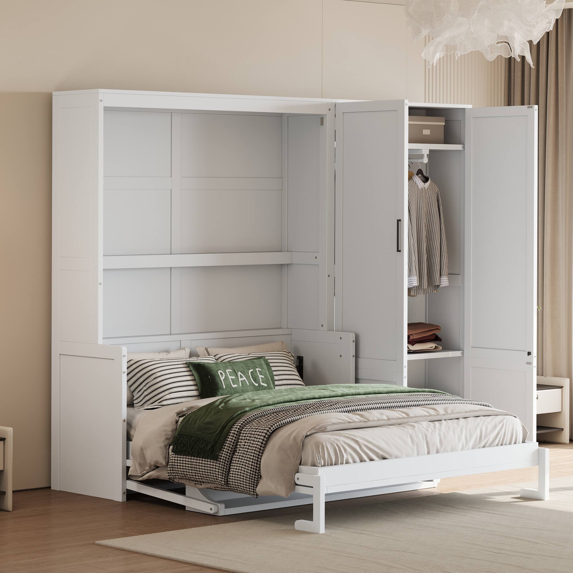 Front. Tiramisubest - Queen Size Murphy Bed with Closet, White, MDF+LVL, 117x85x87 inches, 362 lbs - White.