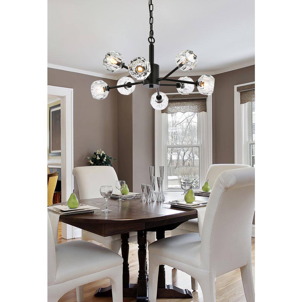 Left. Elegant Lighting - Graham 8 Light Pendant in Black - Black And Clear.
