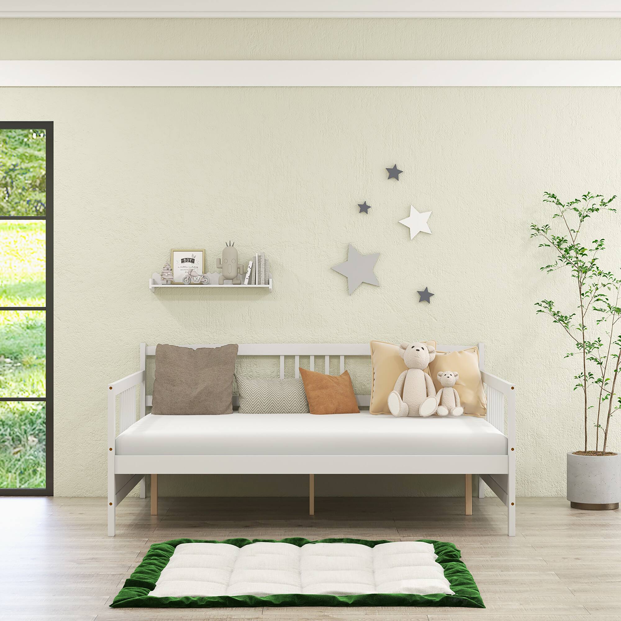 Alt View 9. Costway - Costway Full Size Daybed Frame Solid Wood Sofa Bed for Living Room Bedroom - White.