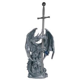 FC Design - 12"H Dragon Standing on Castle Sword Guardian Figurine Statue Office Desk Tabletop Medieval Gaming Home Decor - Multi-Color
