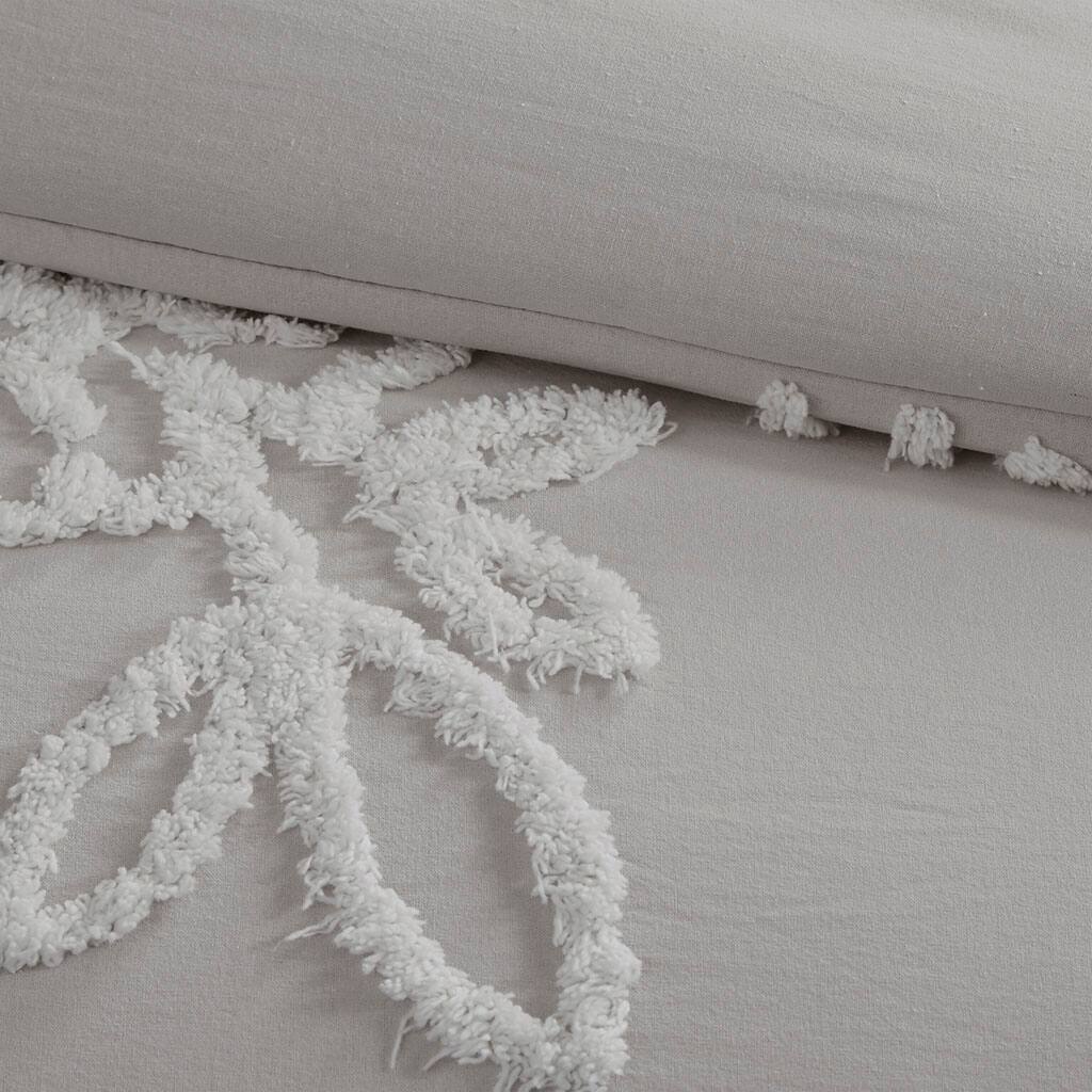 Alt View 5. Gracie Mills - Gracie Mills Anita 3-Piece Farmhouse Tufted Cotton Chenille Floral Comforter Set - Warm Grey/White.