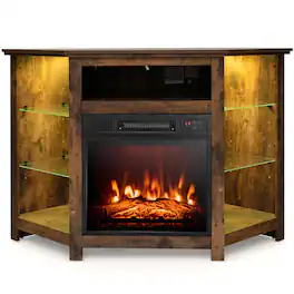 Costway - Fireplace TV Stand with Led Lights & 18" Electric Fireplace for Tvs up to 50" - Brown