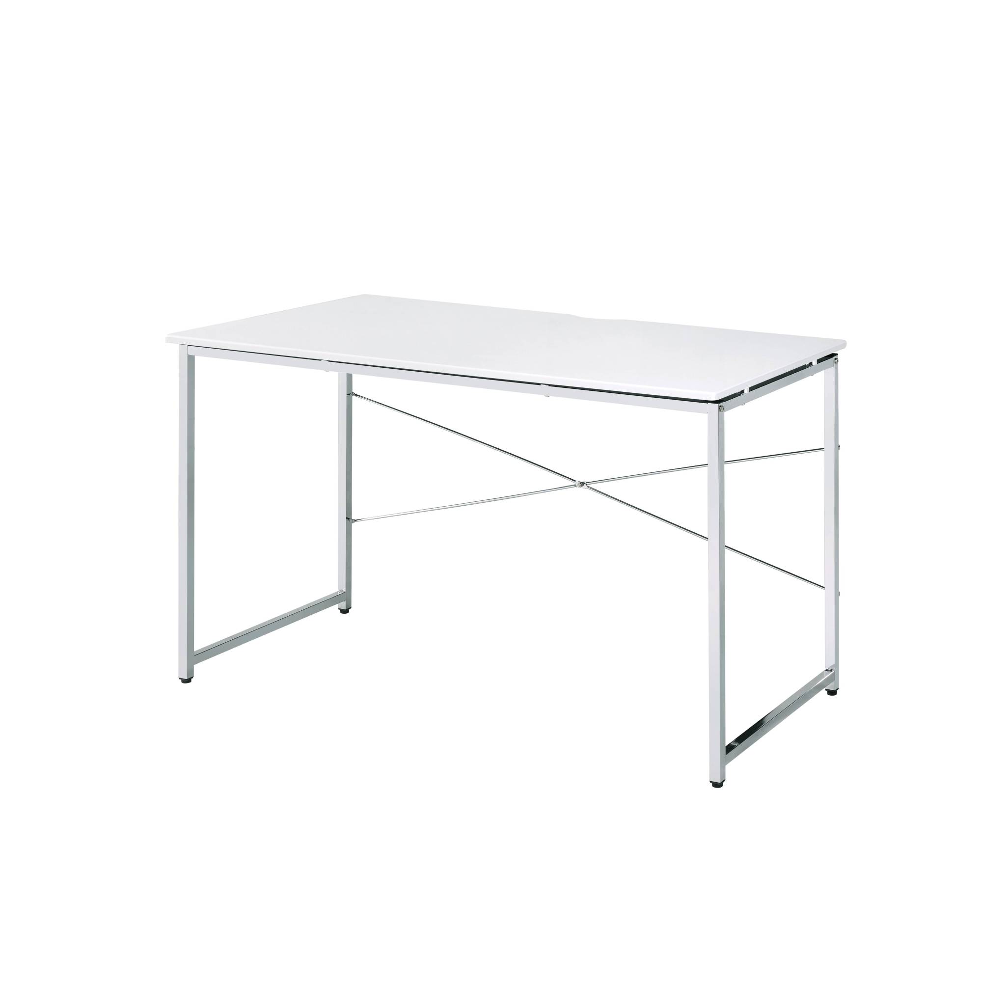 Alt View 1. GOODSILO - Modern Writing Desk with Metal Frame and X-Shape Support Bar for Home Office - White.