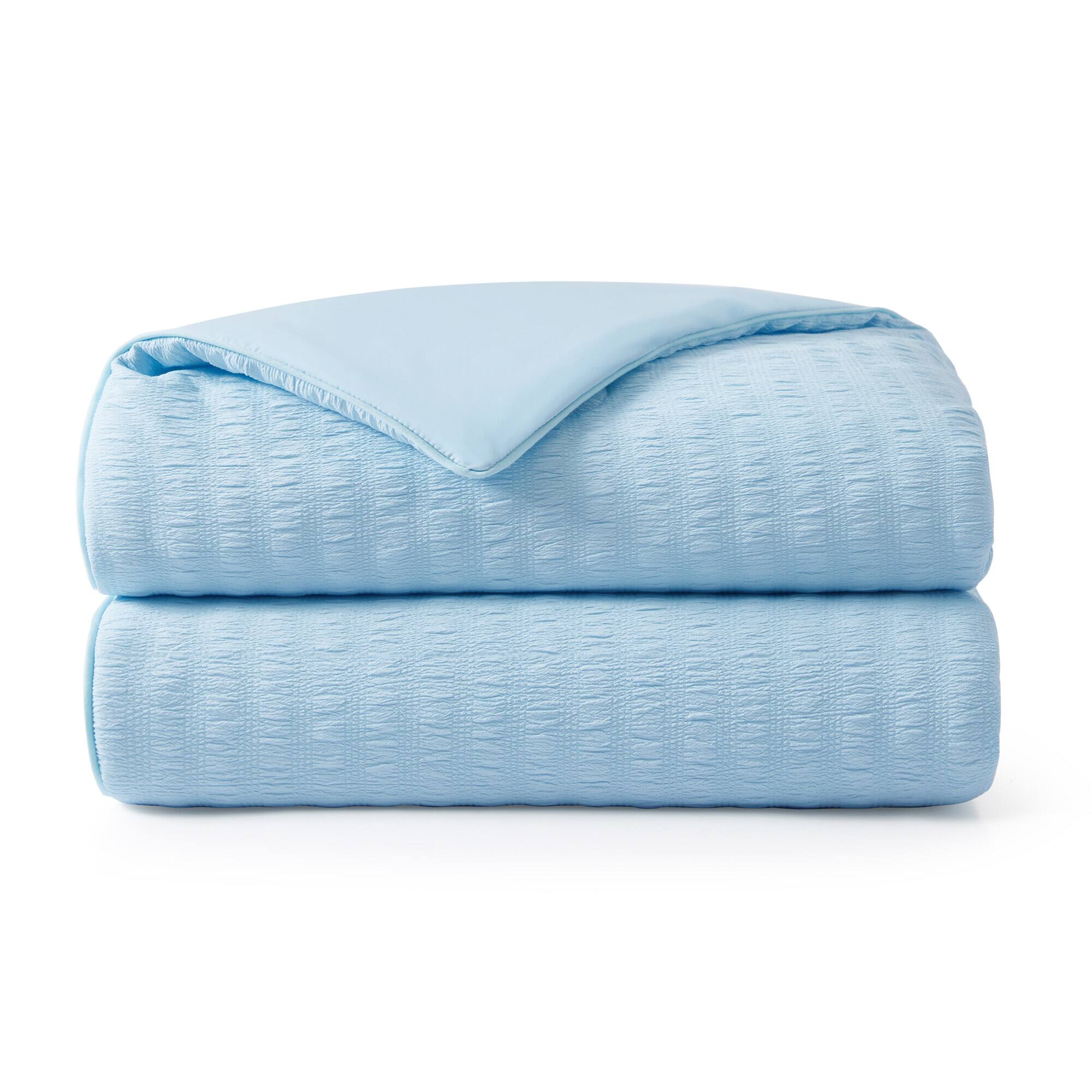 Alt View 3. Peace Nest - Peace Nest Cooling Seersucker Bed Blanket, Lightweight Comforter for Hot Sleepers, Blue, King - Blue.