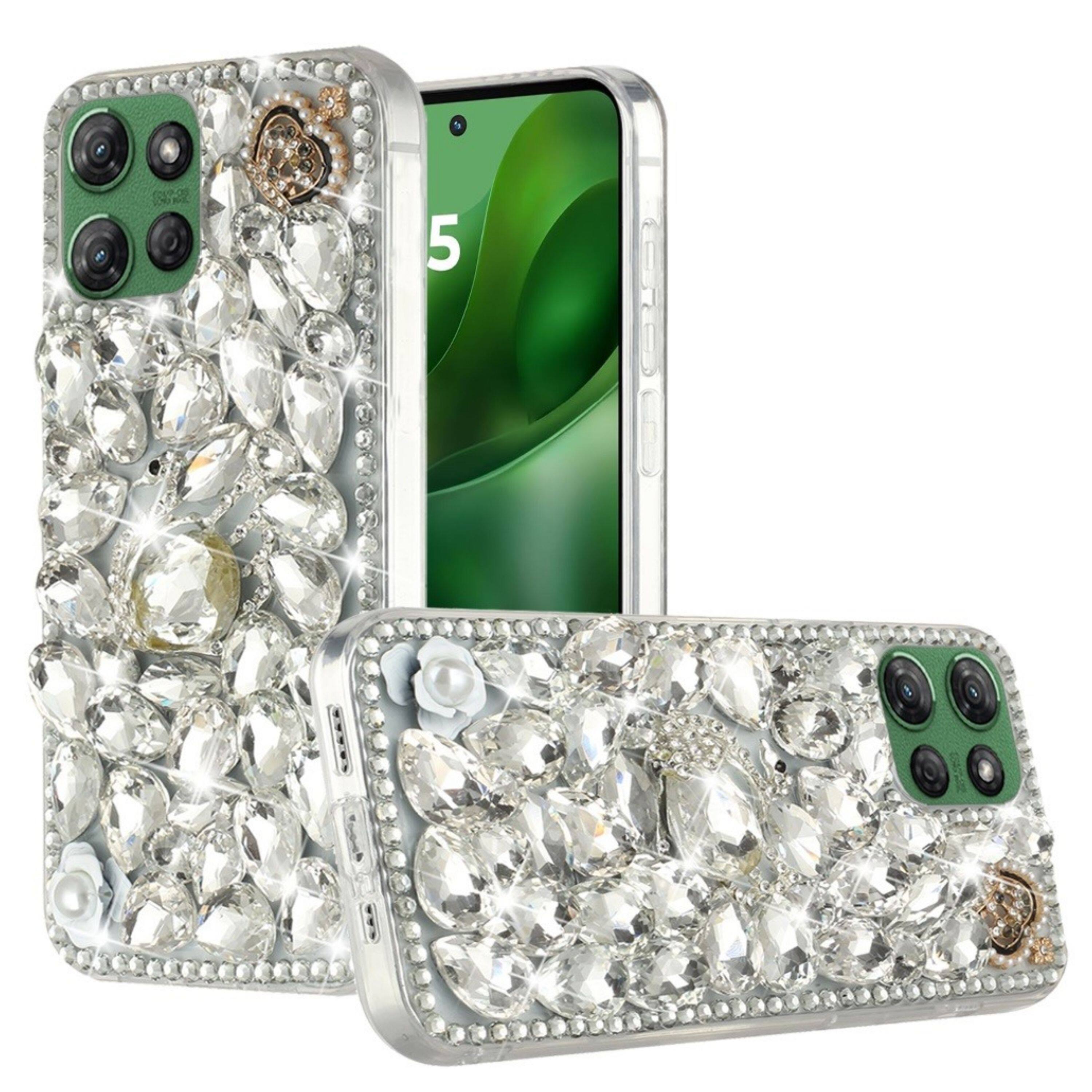 Front. Kitcheniva - Luxury 3D Faux Diamond Jewel Case With Tempered Glass For Moto G Power 2025/2026 Silver Swan Crown - Multicolor.