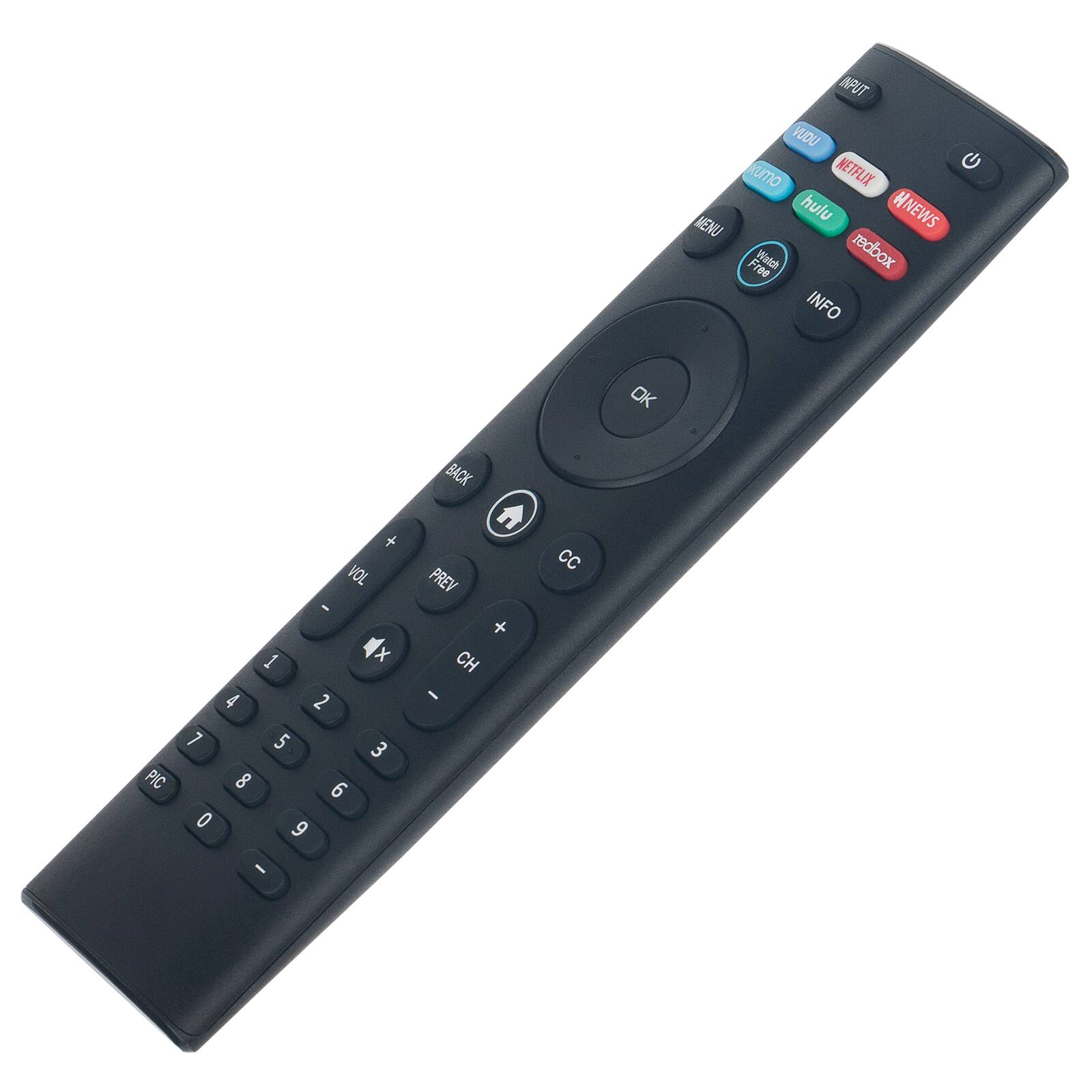 MENU  
INPUT  
VUDU  
NETFLIX  
hulu  
NEWS  
INFO  
OK  
BACK  
PIC  
VOL  
PREV  
CH  
CC  
BLOCK  
1  
2  
3  
4  
5  
6  
7  
8  
9  
0