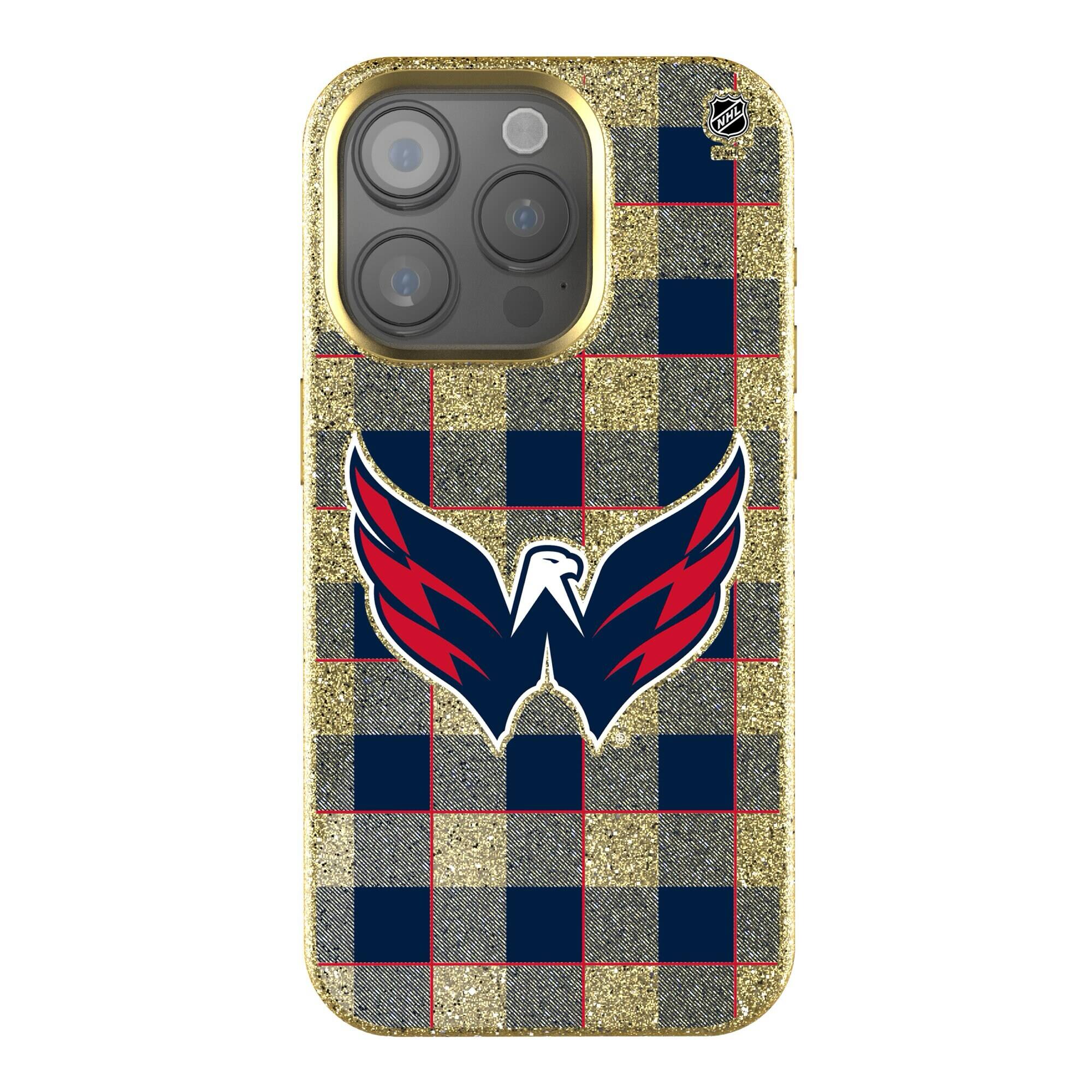 Front. Keyscaper - Washington Capitals Plaid Bling iPhone Case - 14 Pro - Gold.