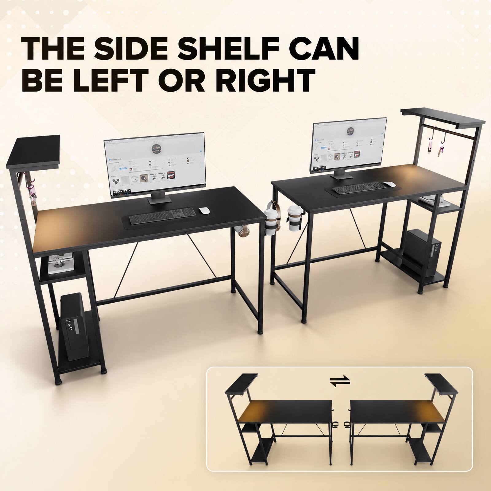 THE SIDE SHELF CAN BE LEFT OR RIGHT