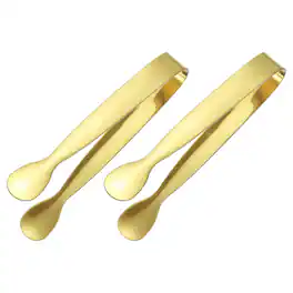 Unique Bargains - Mini Serving Tongs 4.3" Stainless Steel, 2pcs, Buffet Tongs for Charcuterie, Dessert, Party, Tea, Coffee - Gold