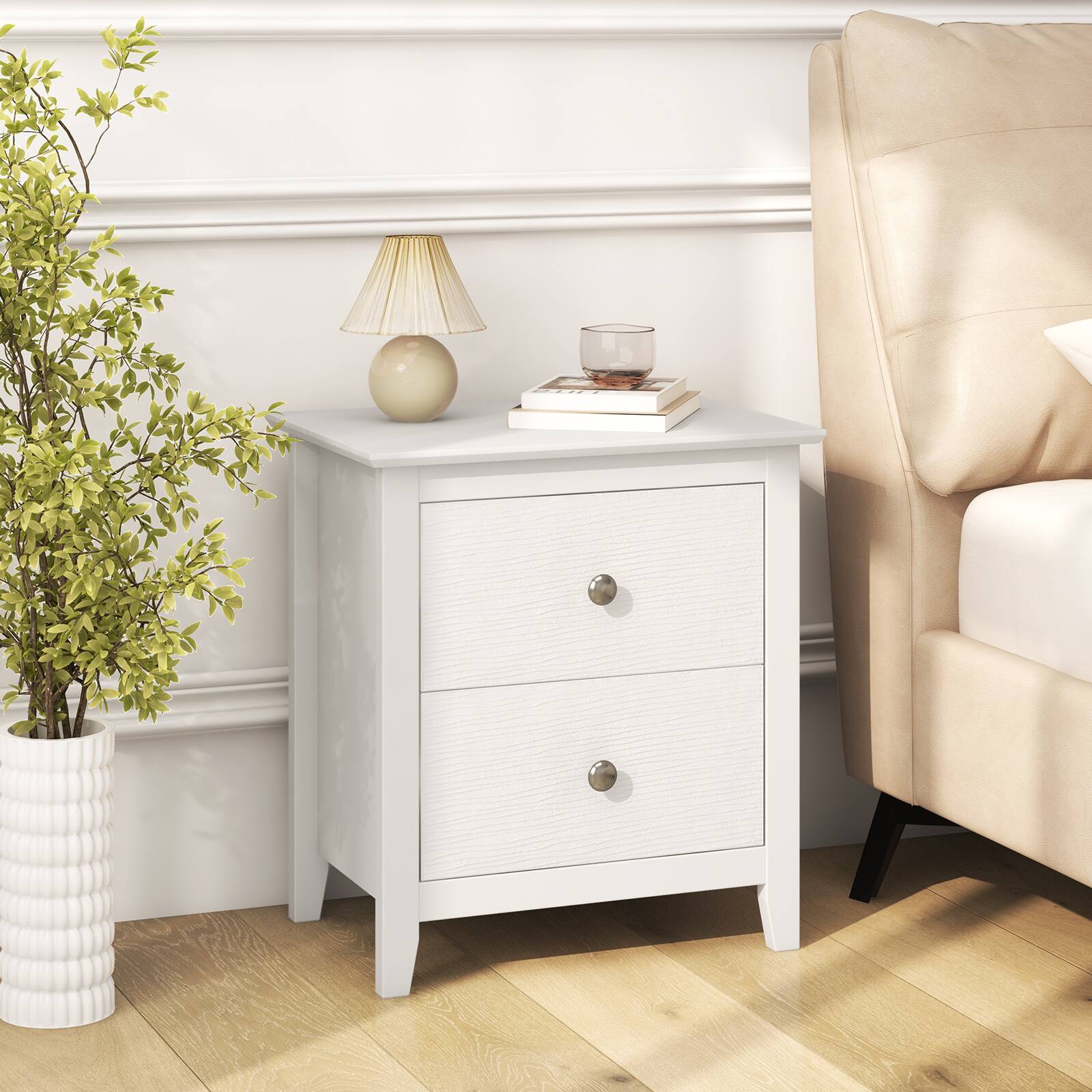 Alt View 1. Ecooso - Modern 2 Drawer Nightstand for Small Spaces Bedside End Side Table Storage Unit - White.