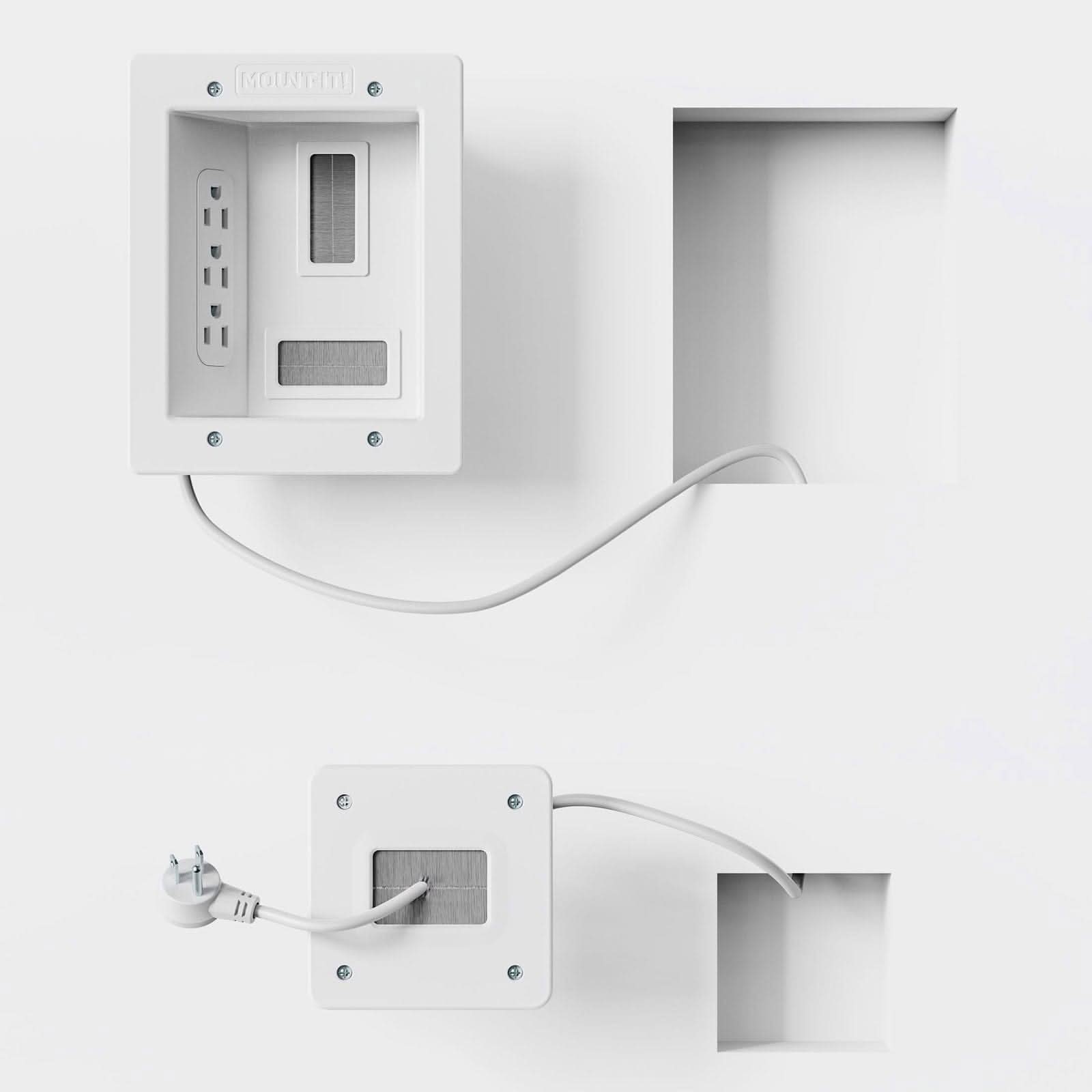 Left. Mount-It! - Sleek In-Wall TV Cable Concealer with Recessed Power, Triple-Outlet & 9-Ft Prewired Cord for Clean Setup, White - White.