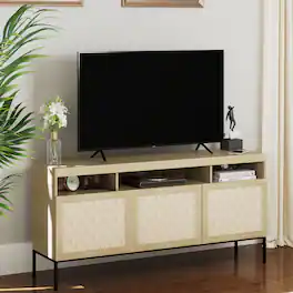 Bestier - TV Stand for TVs up to 70” with Woven Wood Doors, Adjustable Shelf, Cable Management and Metal Legs - wooden