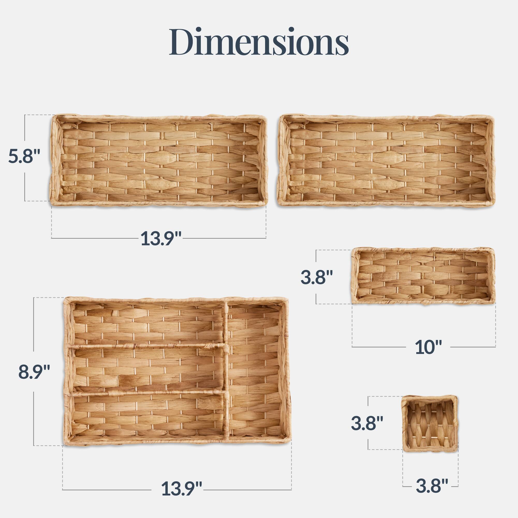 Dimensions:  
- 5.8" x 13.9" x 3.8"  
- 8.9" x 13.9" x 3.8"  
- 10" x 3.8" x 3.8"