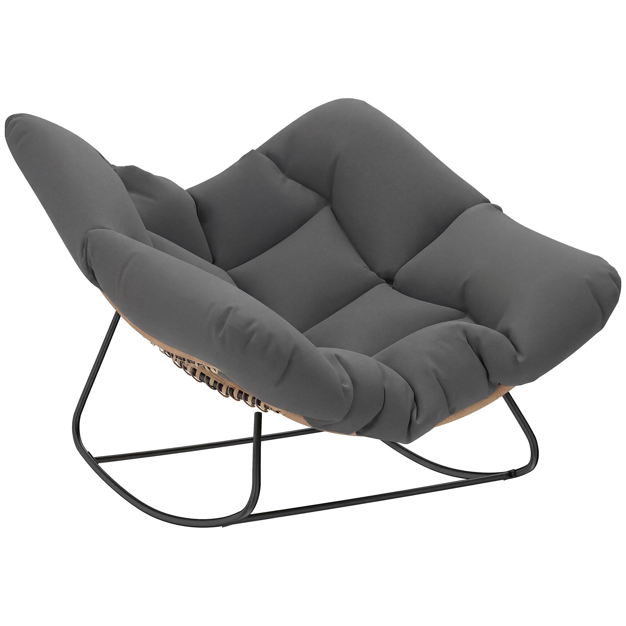 Front. Outsunny - Outdoor Papasan Rocking Chair, Oversized Rocking Egg Chair with Cushion for Garden, Patio - Dark Gray.