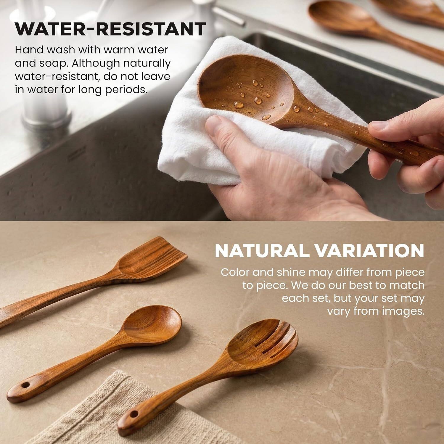 WATER-RESISTANT  
Hand wash with warm water and soap. Although naturally water-resistant, do not leave in water for long periods.

NATURAL VARIATION  
Color and shine may differ from piece to piece. We do our best to match each set, but your set may vary from images.