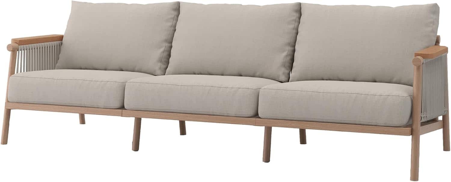 Acanva - Modern Outdoor Patio Sofa with Thick Cushions, Olefin Fabric Sunroom Backyard Furniture, Couch - Light Khaki