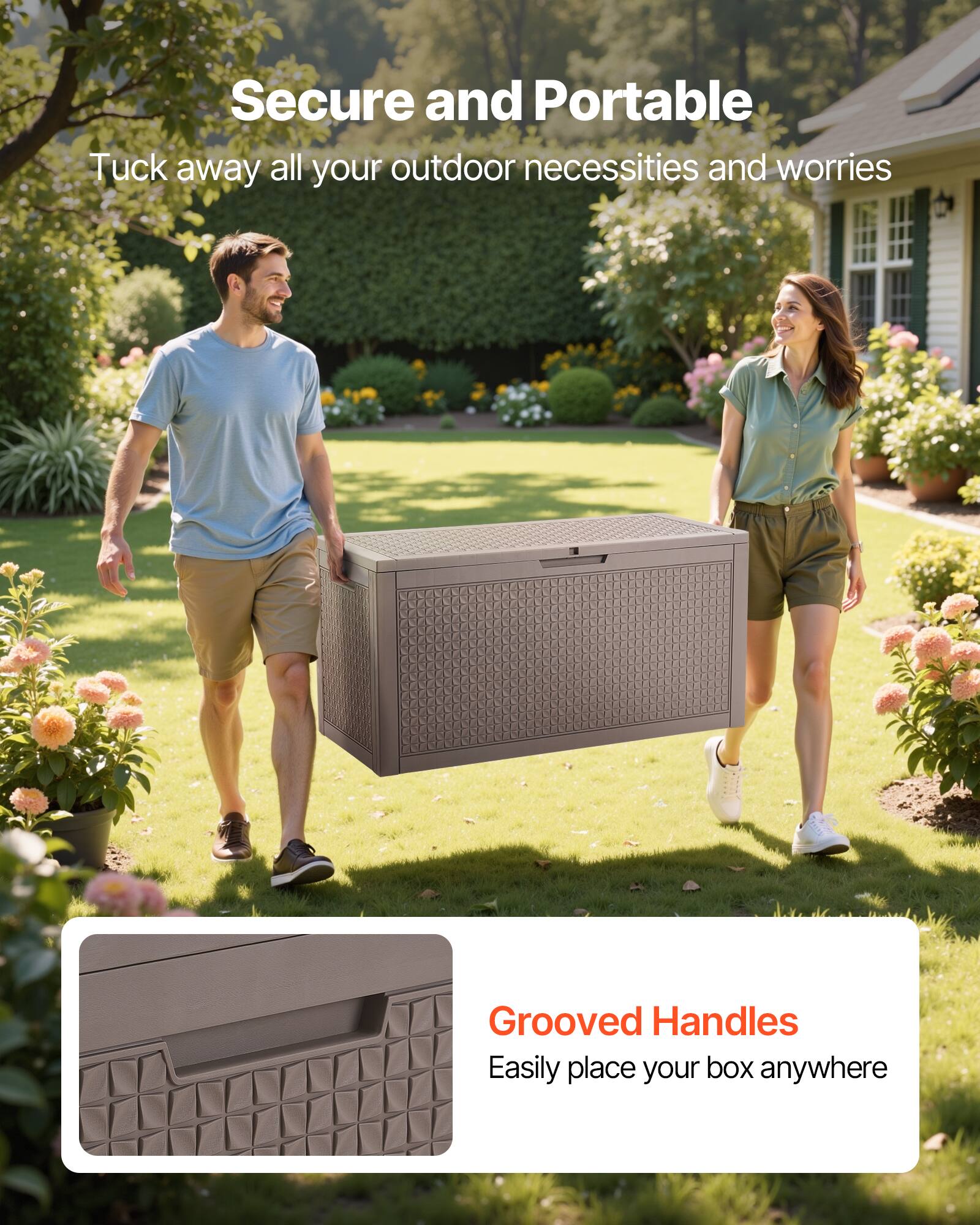 Secure and Portable  
Tuck away all your outdoor necessities and worries  

Grooved Handles  
Easily place your box anywhere