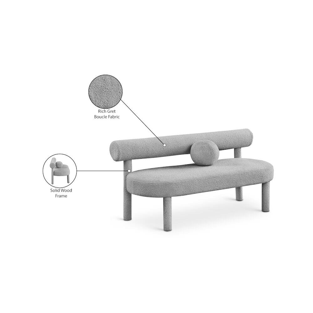 Rich Grey Boucle Fabric  
Solid Wood Frame